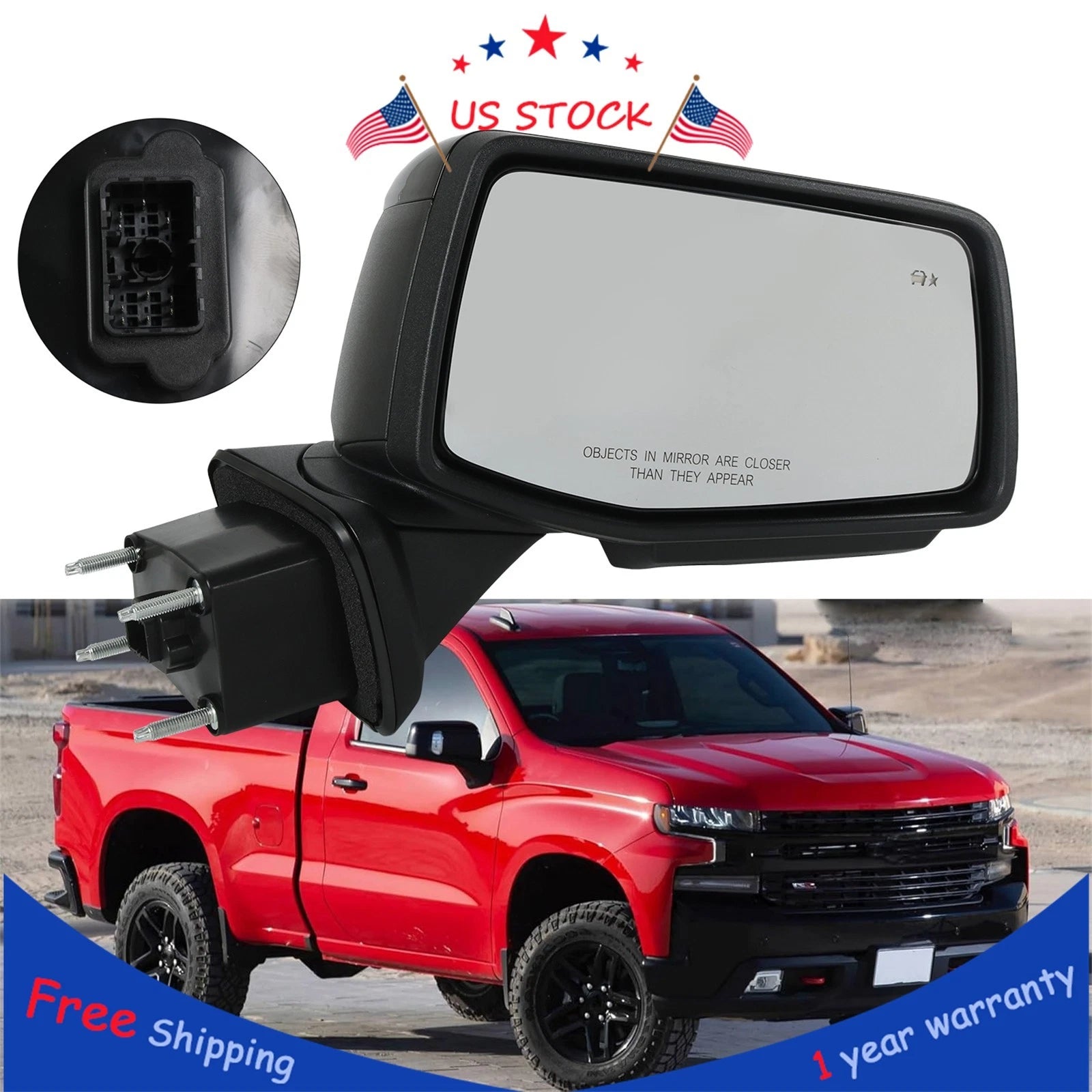 Right Side Power Heated Mirror with Temp & BSM for Chevy Silverado 1500 (2019–2024)
