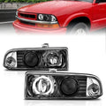 Black Clear Lens Headlight Assembly w/Halo for 98-04 Chevy S10 w/o Fog Lights