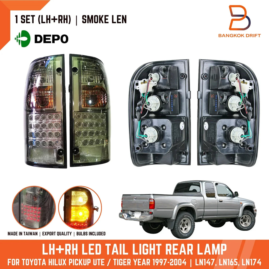 Smoked LED Tail Lights Pair for Toyota Hilux Ute LN167 SR5 (1997-2004)