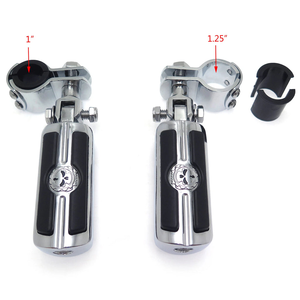Footpeg Skull Foot Pegs 1 1/4" 1" 25mm 32mm Mount Clamps for Harley Street Glide
