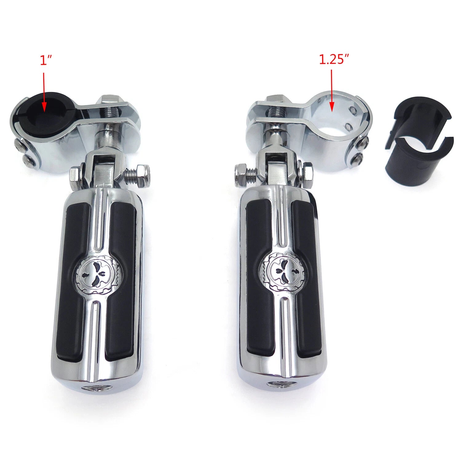 Footpeg Skull Foot Pegs 1 1/4" 1" 25mm 32mm Mount Clamps for Harley Street Glide