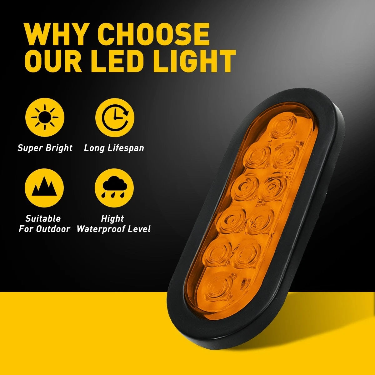 2X 6" Oval Amber LED Turn/Tail Lights for Trailer Truck (Made in USA)