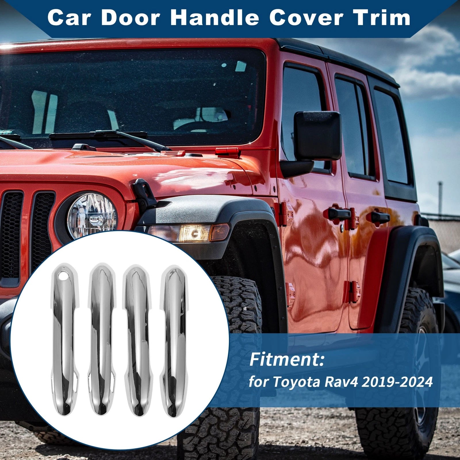 Car Door Handle Cover Trim for Toyota RAV4 (2019–2024) Silver Tone