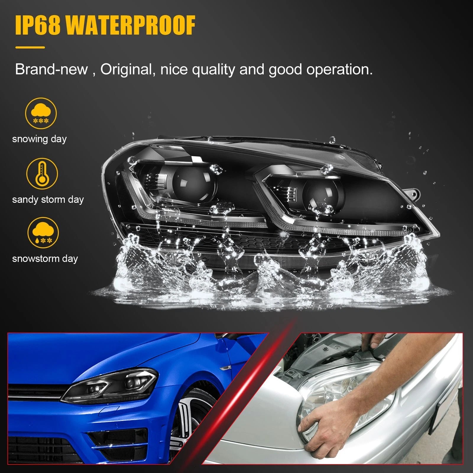 Pair Full LED DRL Headlights for Volkswagen Golf MK7 (2015–2017)