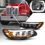 Set of 2 Quad LED Halo Sequential Signal Projector Headlights for Peterbilt 337 348 (2010–2020)