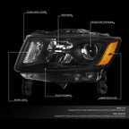 Black Housing Amber Side Projector Headlight for Jeep Grand Cherokee WK2 (2014–2016)