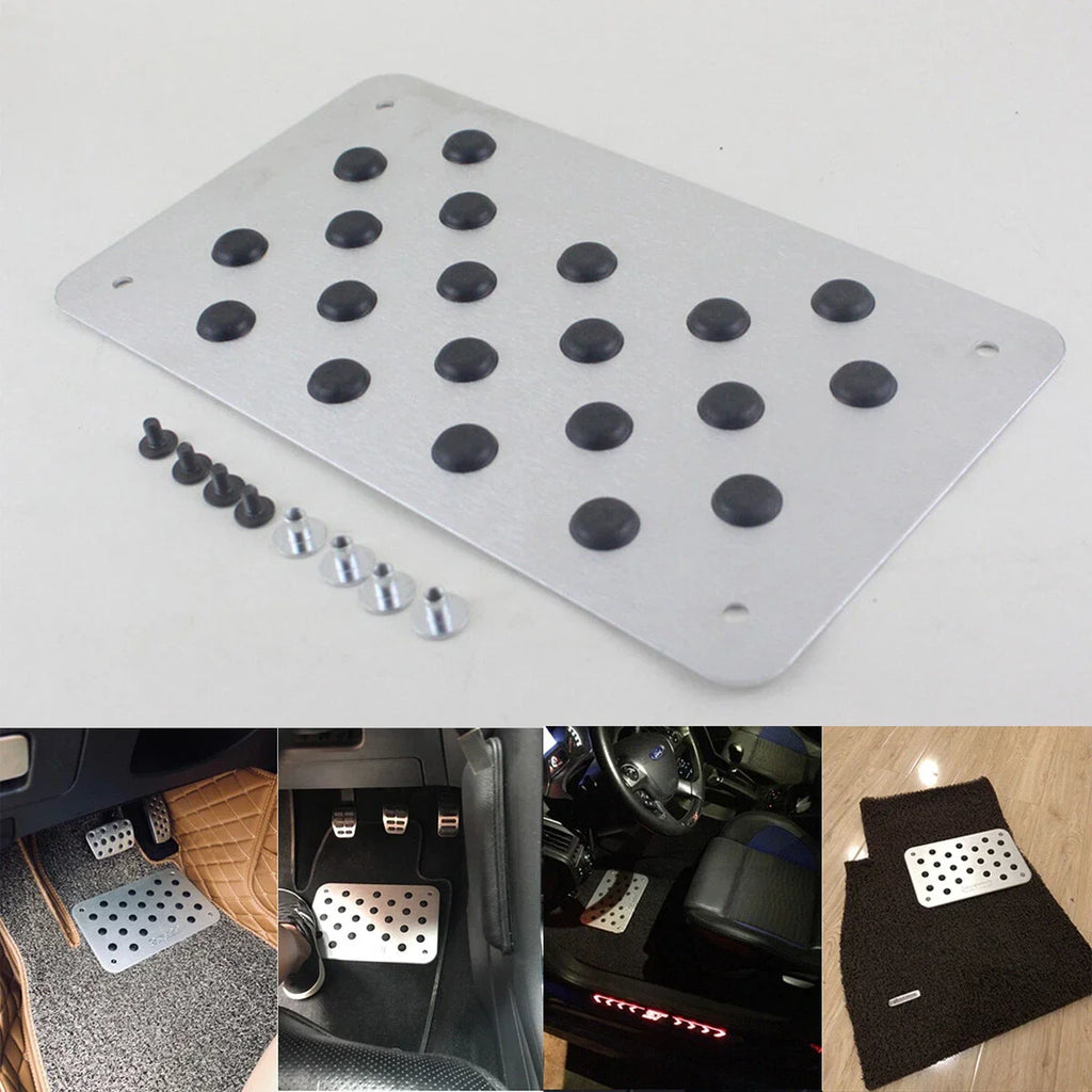 Aluminum Car Floor Carpet Mat Patch Heel Scuff Plate Pedal Pad 28x16cm