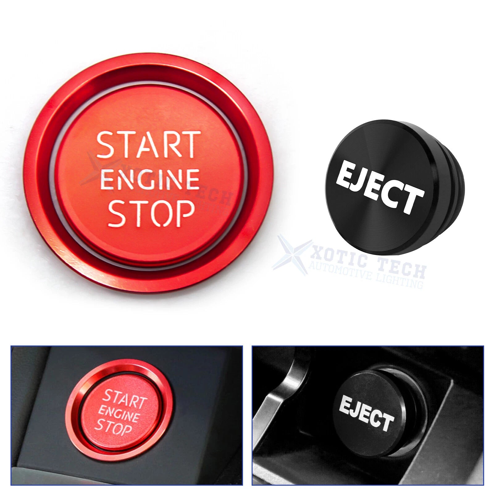 Aluminum Engine Start + Black Cigarette Lighter Button Trim for Audi A4 S4 (2010–2016)