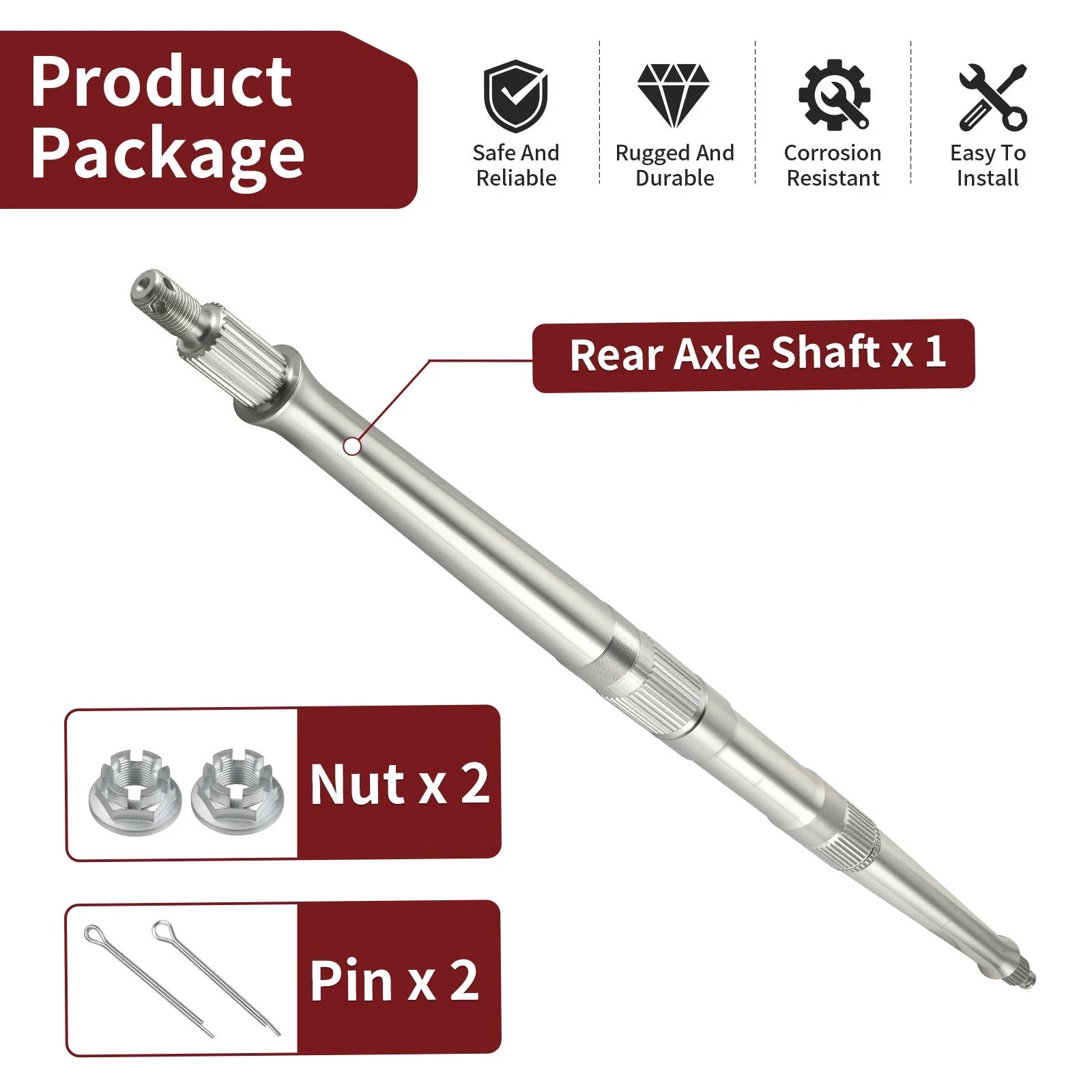 Rear Axle Shaft with Nuts & Pins for Yamaha YFZ450R (2009–2024)