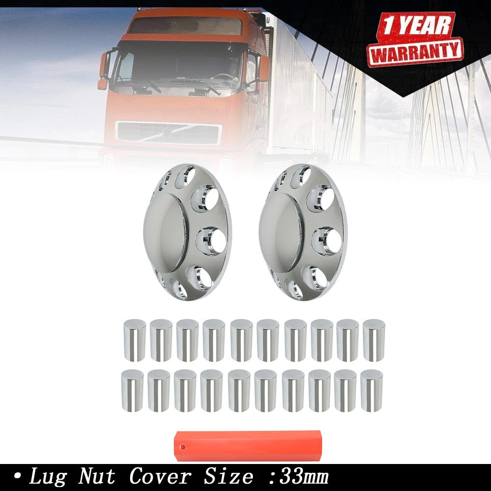 Chrome Hub Covers for Semi Truck (Fits 33mm Nut)