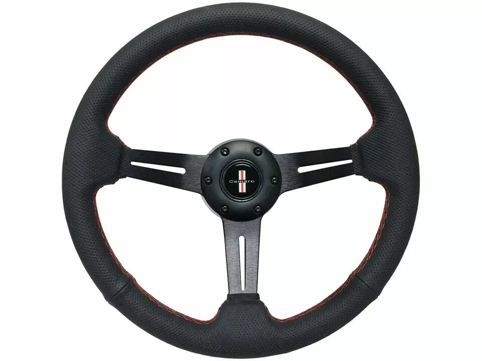 Sport Steering Wheel Kit Brushed Black Red Stitch for Chevy Camaro (1969–1994)