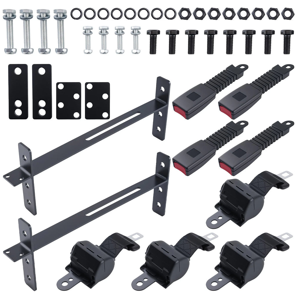 Set of 4 Retractable Golf Cart Seat Belts & Bracket Kit for EZGO, Yamaha, Club Car