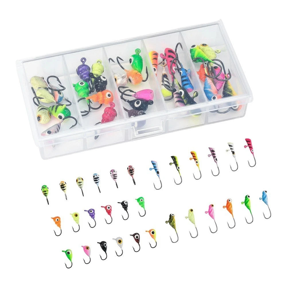 30pcs Ice Fishing Jigs Hard Bait Set for Bass Crappie Salmon Trout