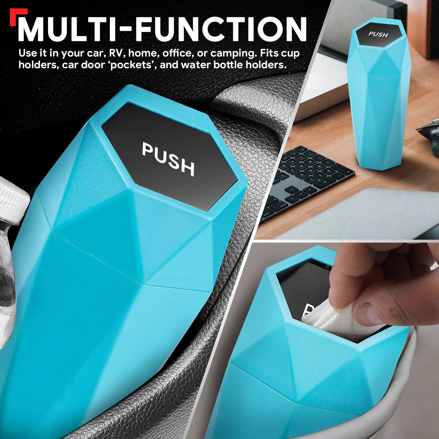 Trash Can 3.5" Sky Blue with Removable Lid for Home Use