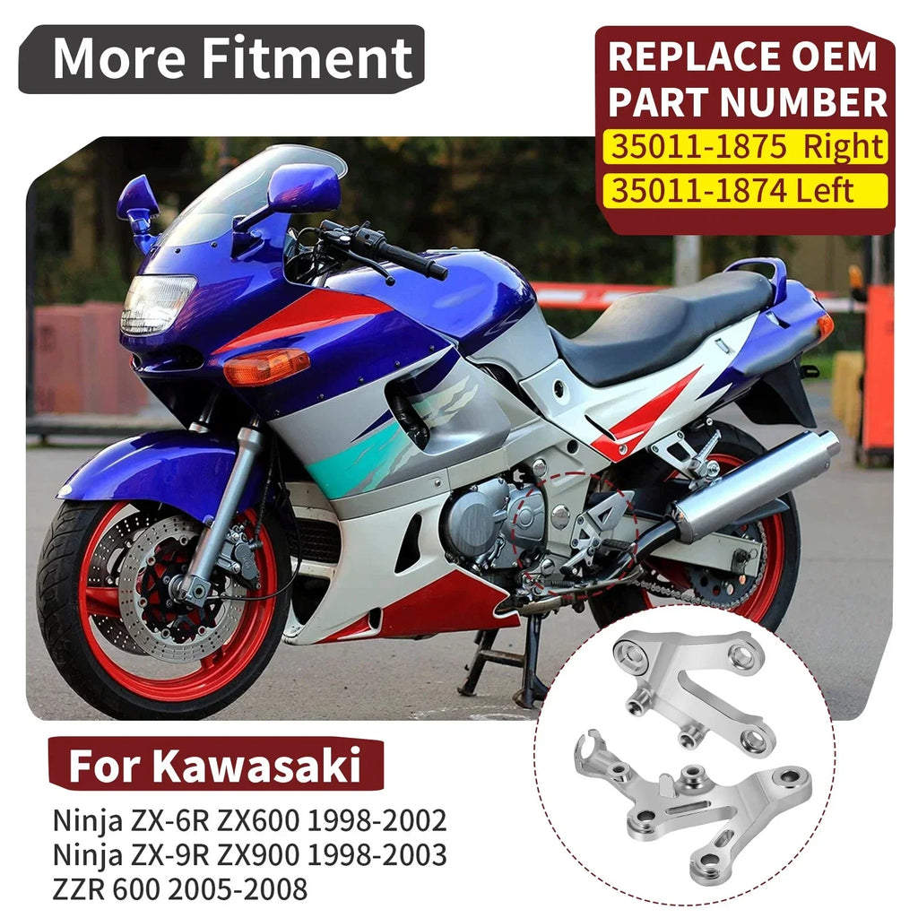 2 x Footpeg Brackets for Kawasaki Ninja ZX6R ZX9R (1998–2003)