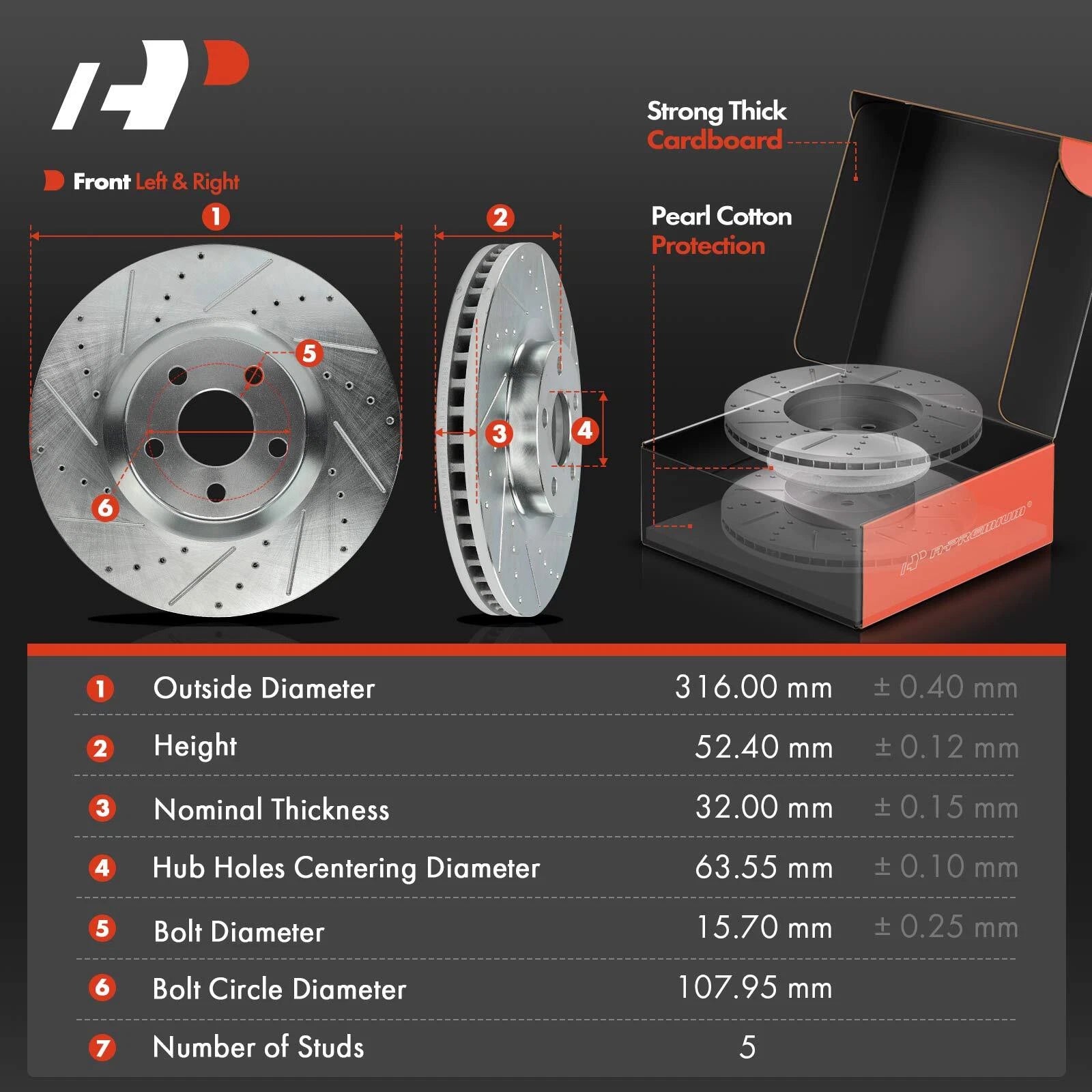 6x Front Drilled Brake Rotors + Ceramic Pads for Ford Police Responder (2013–2020)
