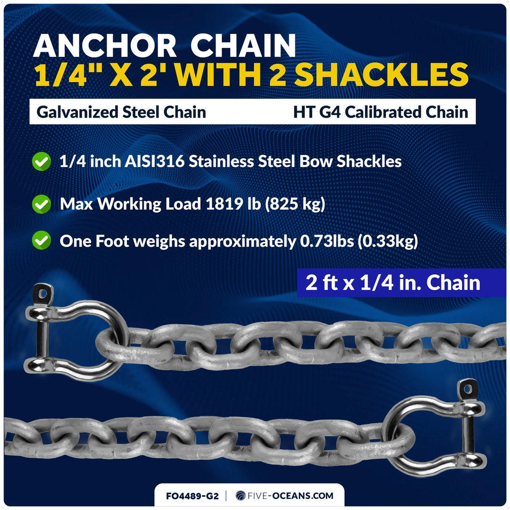 1/4" Boat Anchor Chain with 2 Shackles for Marine Use (HTG4)
