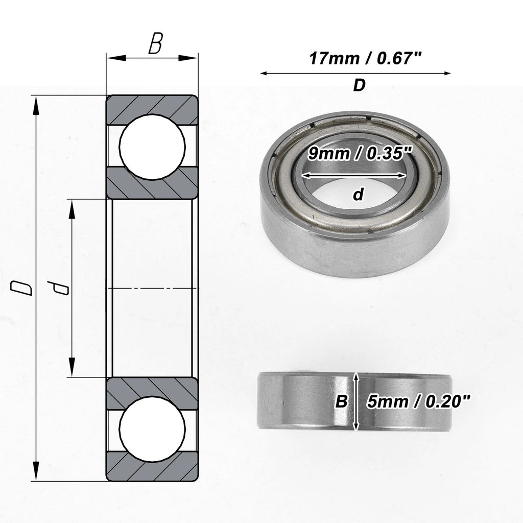 Deep Groove Ball Bearing 9x17x5mm for Scooter Skateboard (1790ZZ)