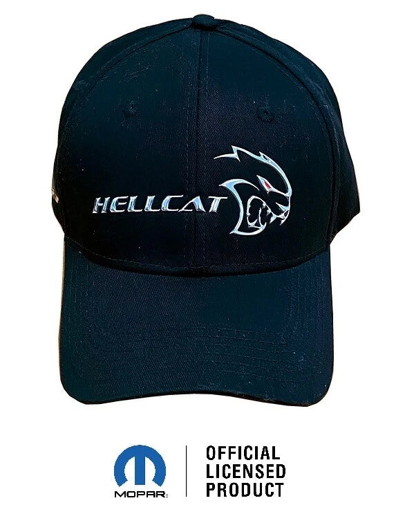 Licensed Hellcat Cap Hat Black New Chrome Liquid Metal Logo for Dodge (2015–2023)