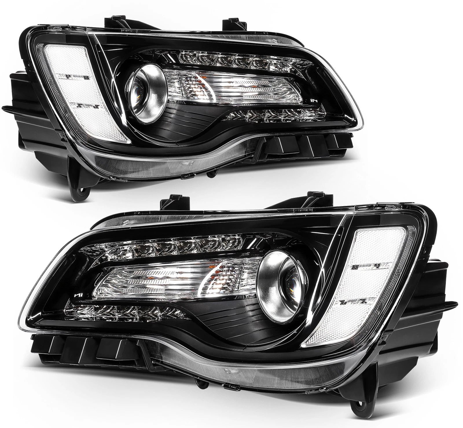 2X Headlights with Bulbs for Chrysler 300 (2015–2023) Black