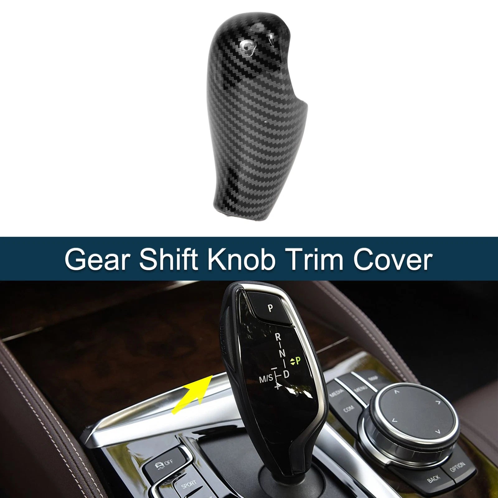 ABS Gear Shift Knob Cover Decal for BMW 5 6 7 Series (Carbon Fiber, Black)