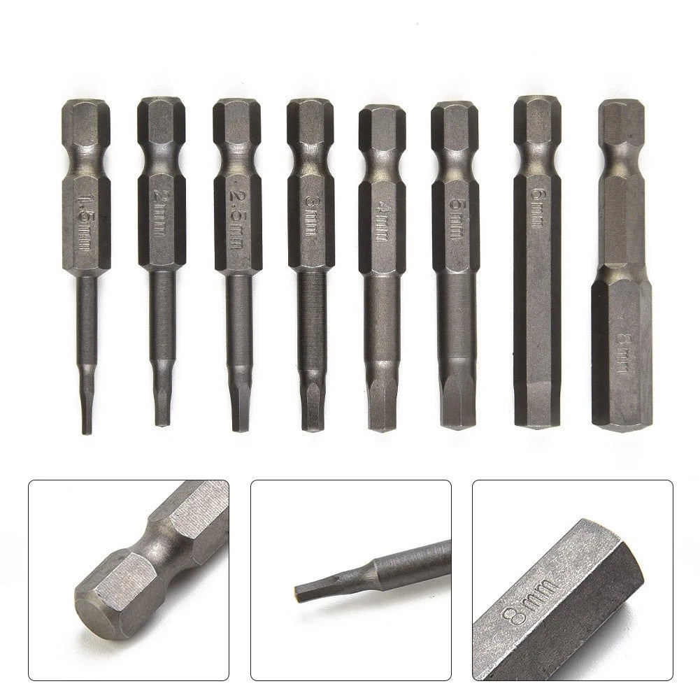 Set of 8 Magnetic Hex Screwdriver Bits H1.5-H8 for 1/4in Shank