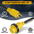 15 FT 30A RV Extension Cord with Inlet Box for Generator (Universal)