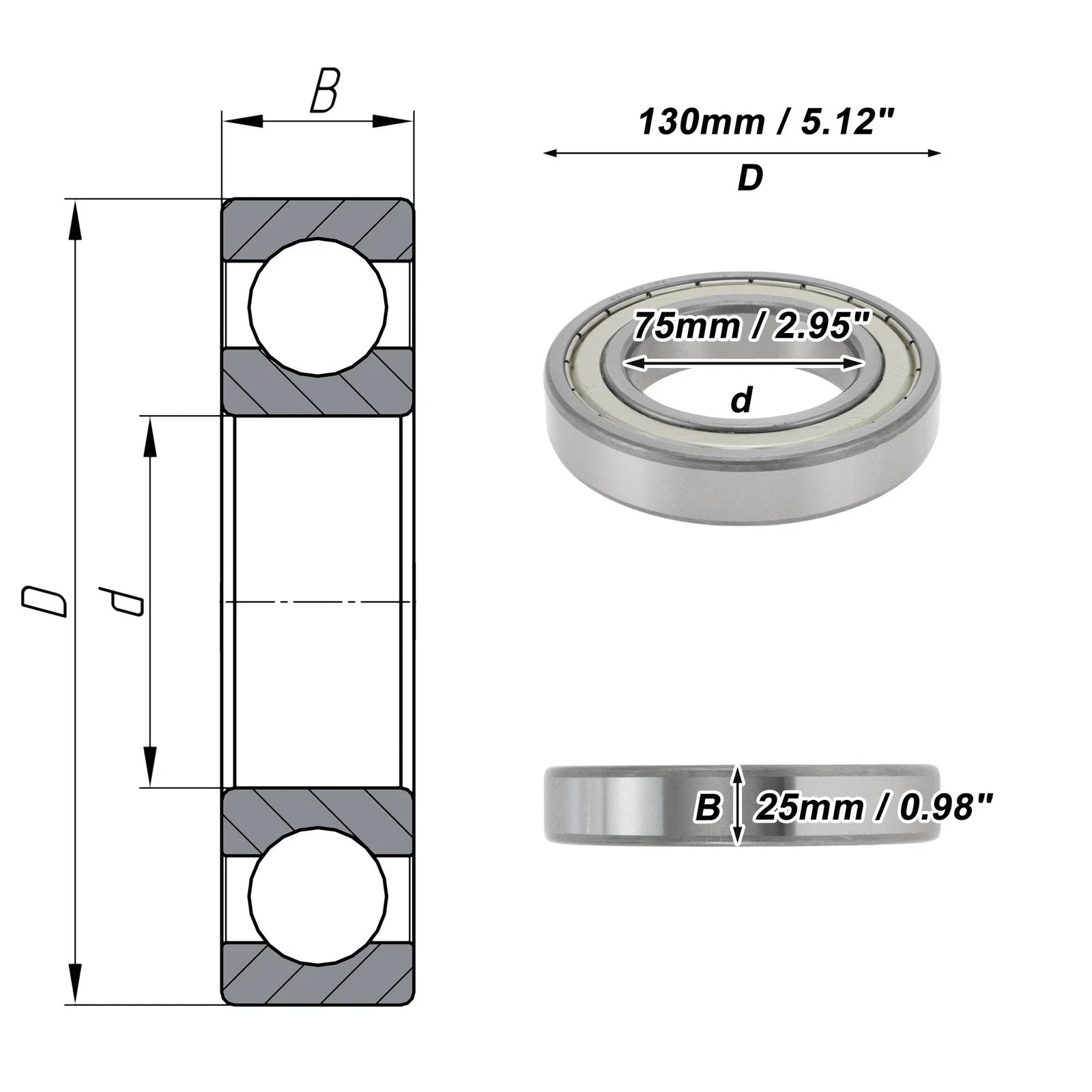 1 Pc 6215ZZ Deep Groove Ball Bearing P6 for Scooter Skateboard (75x130x25mm)