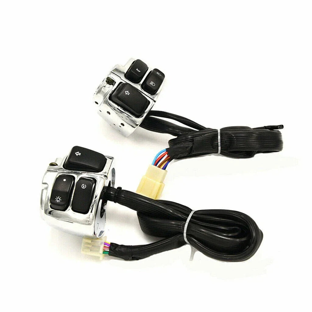 Chrome Handlebar Control Switches + Wiring Harness for Harley Dyna, Vrod (2006-2023)