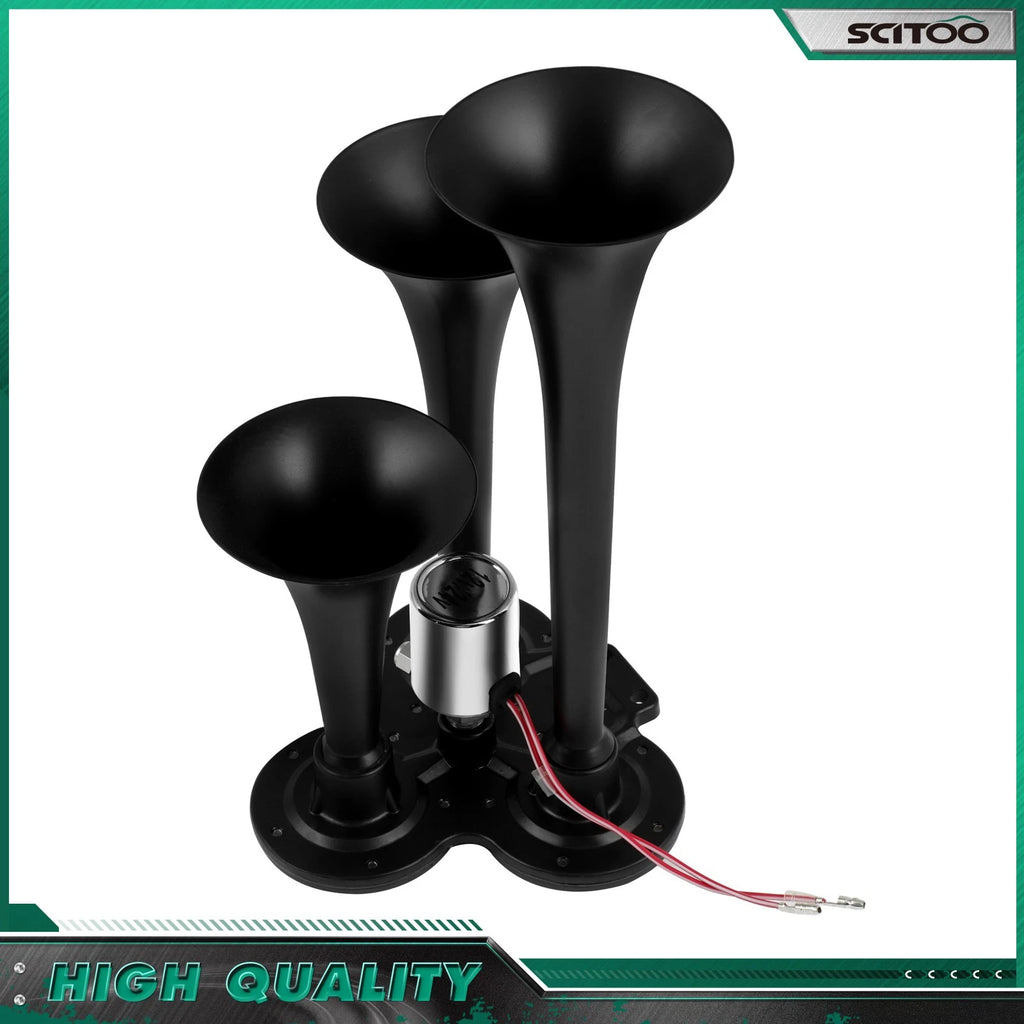 3 Trumpet Train Horn Kit for Truck Van Car Boat (Electric Air Horn 150db)