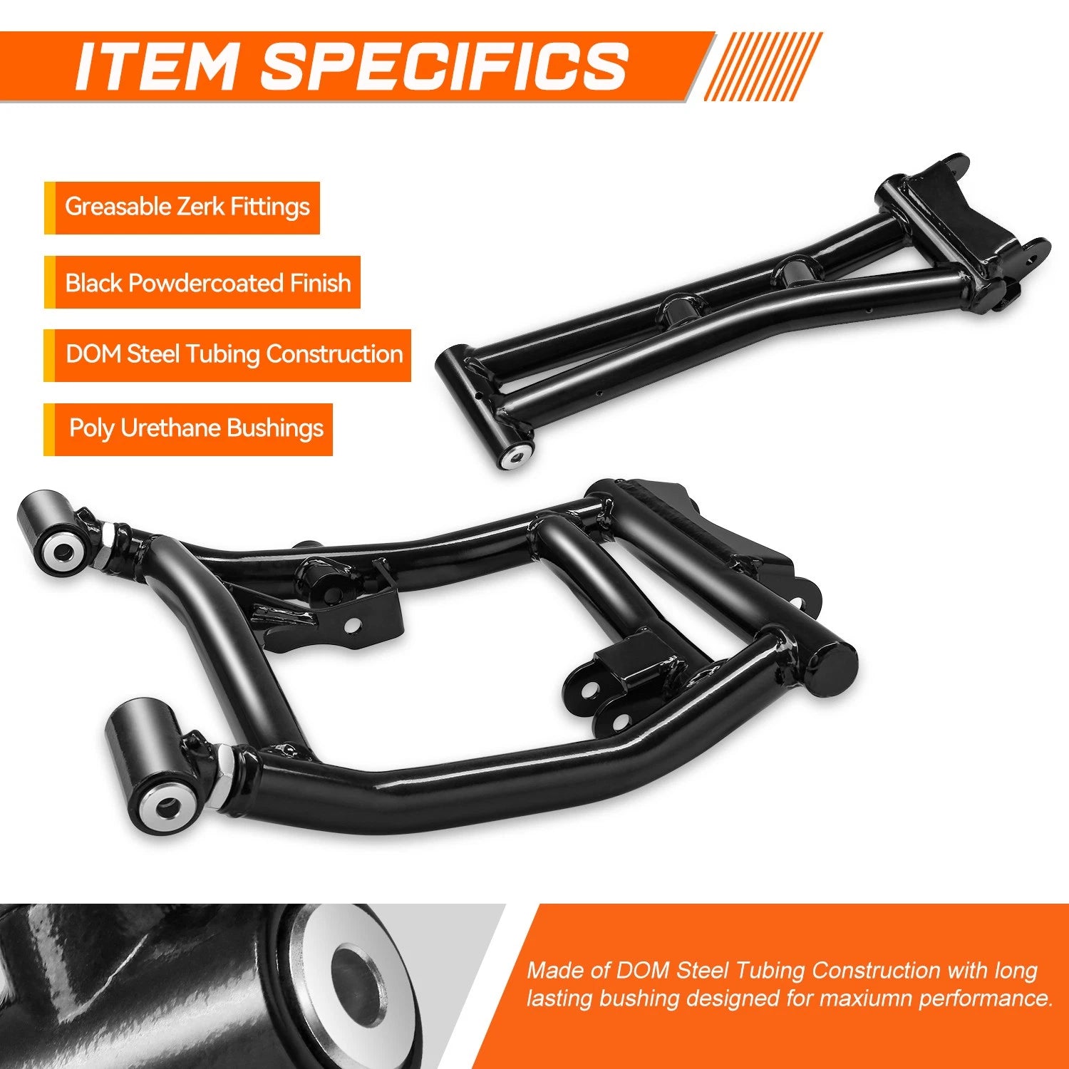 Set of 4 Control A-Arms for Polaris RZR S 900 (2016–2020) Black