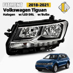 Halogen Headlight Driver Side for Volkswagen Tiguan (2018–2021) w/ LED DRL