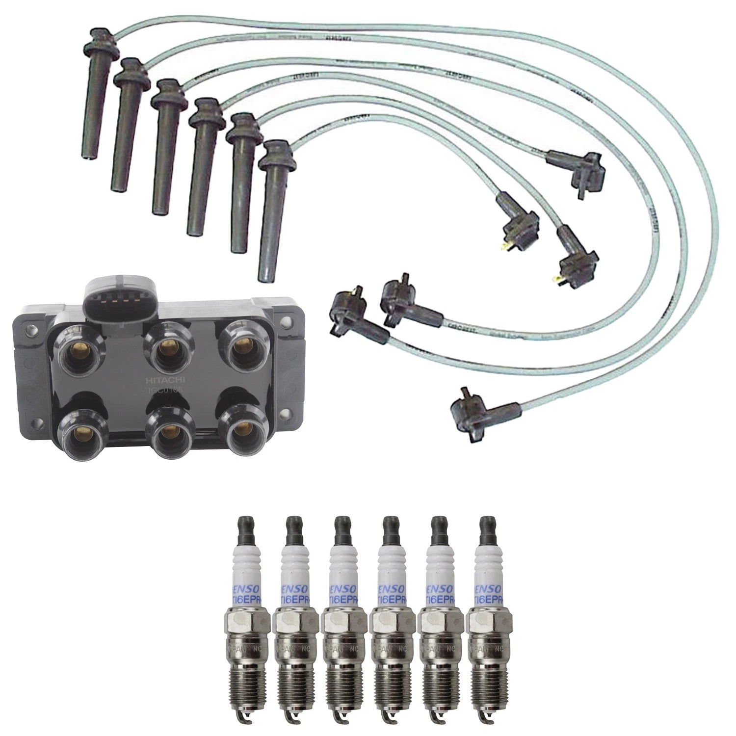 Set of 6 Hitachi Ignition Coils & Denso Iridium Spark Plugs for Contour V6 (1995–2000)
