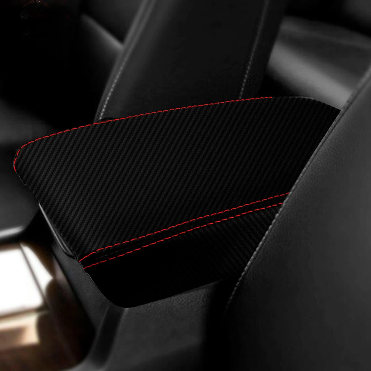 Console Lid Armrest Cover for Acura TSX (2009–2014) Carbon Fiber Red Stitch