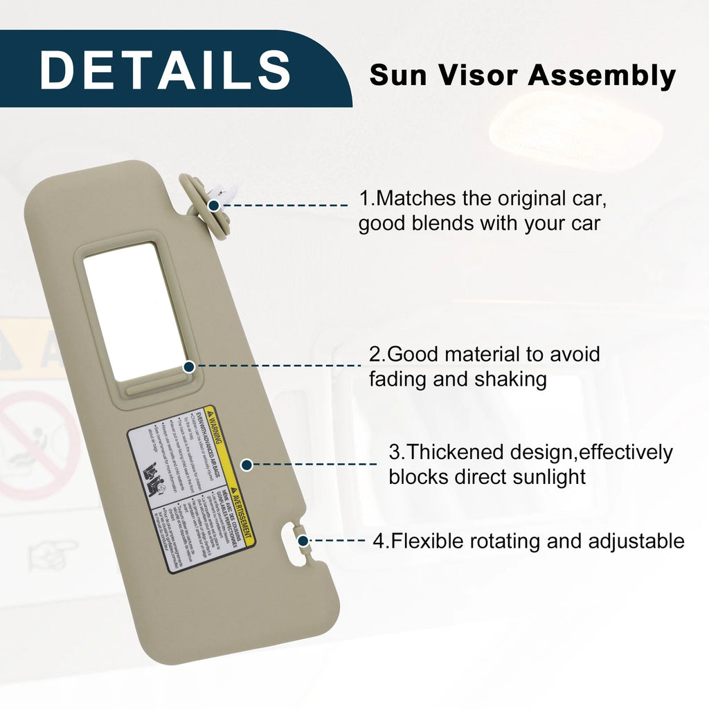 Left Driver Side Sun Visor w/ Mirror for Toyota Highlander (2014–2019) No.74320-48180-E1