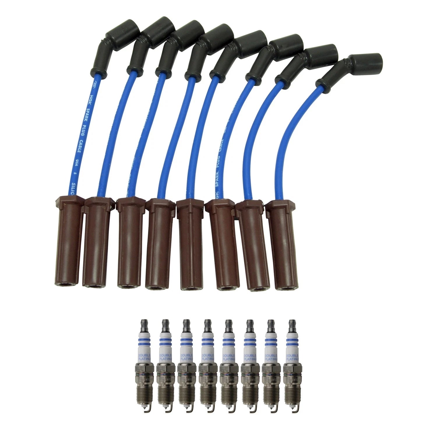 NGK Wire Set & Bosch 8 Double Platinum Spark Plugs for E-Series F-Series V8