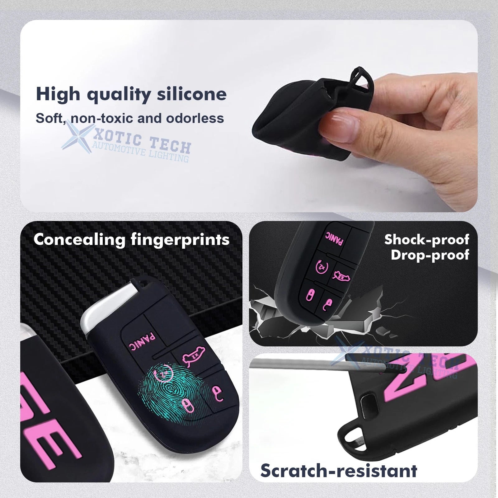 Pink Silicone Remote Key Chain Shell Cover for Jeep Dodge Chrysler (2014-2025)
