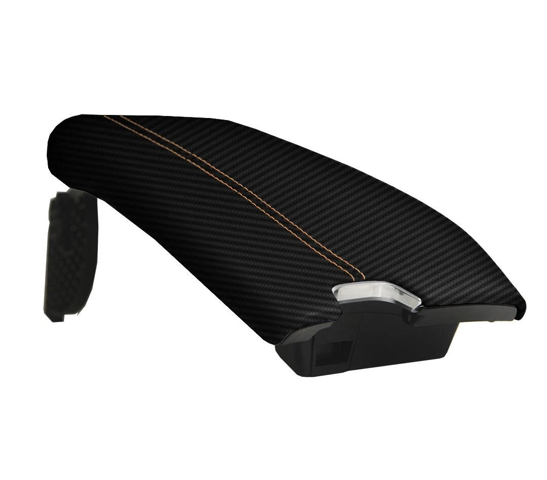 Console Armrest Cover for Toyota Avalon (2019–2020) PVC Carbon Orange Stitch