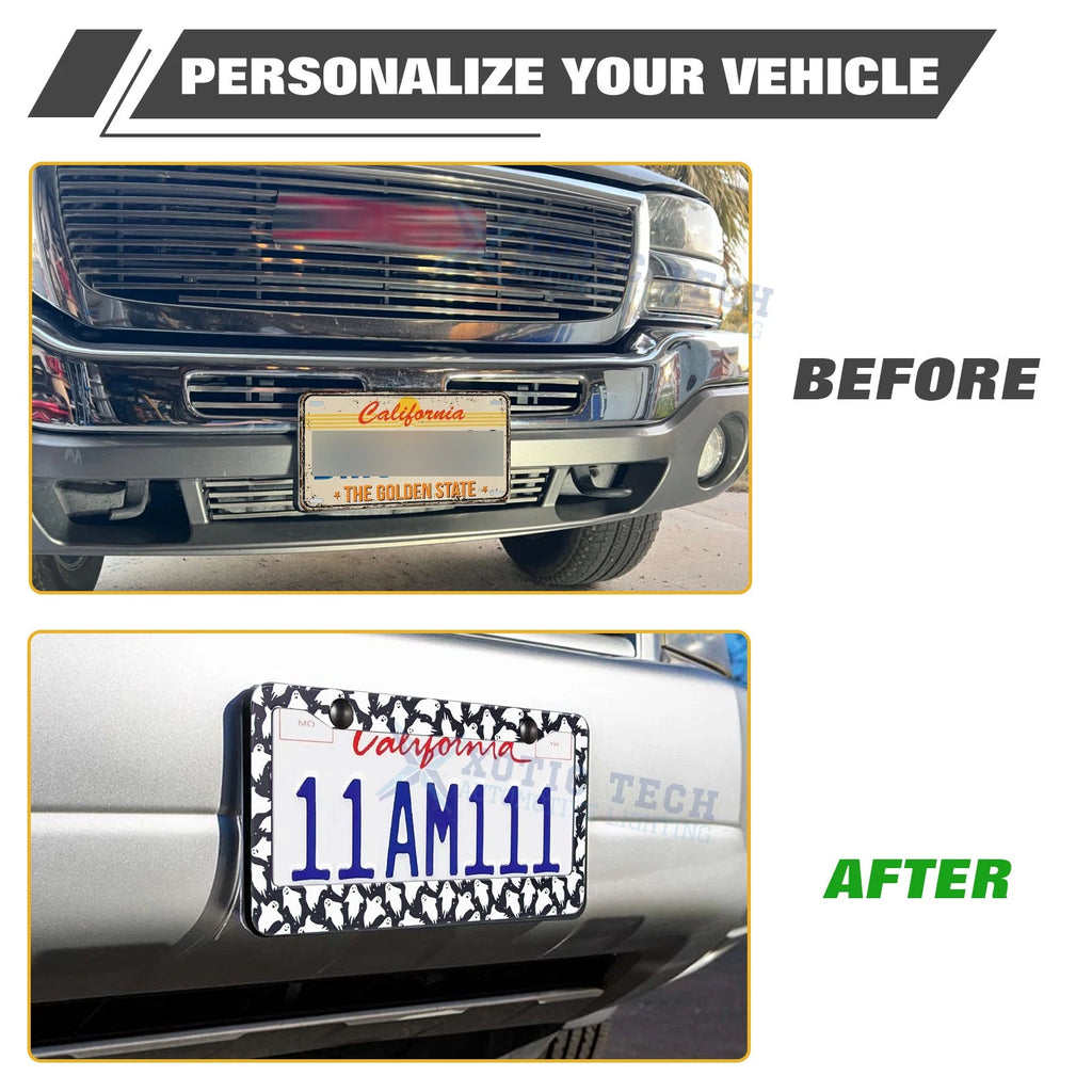 Cute Ghost Universal License Plate Frame for All Vehicles (Steel, 2-Pack)