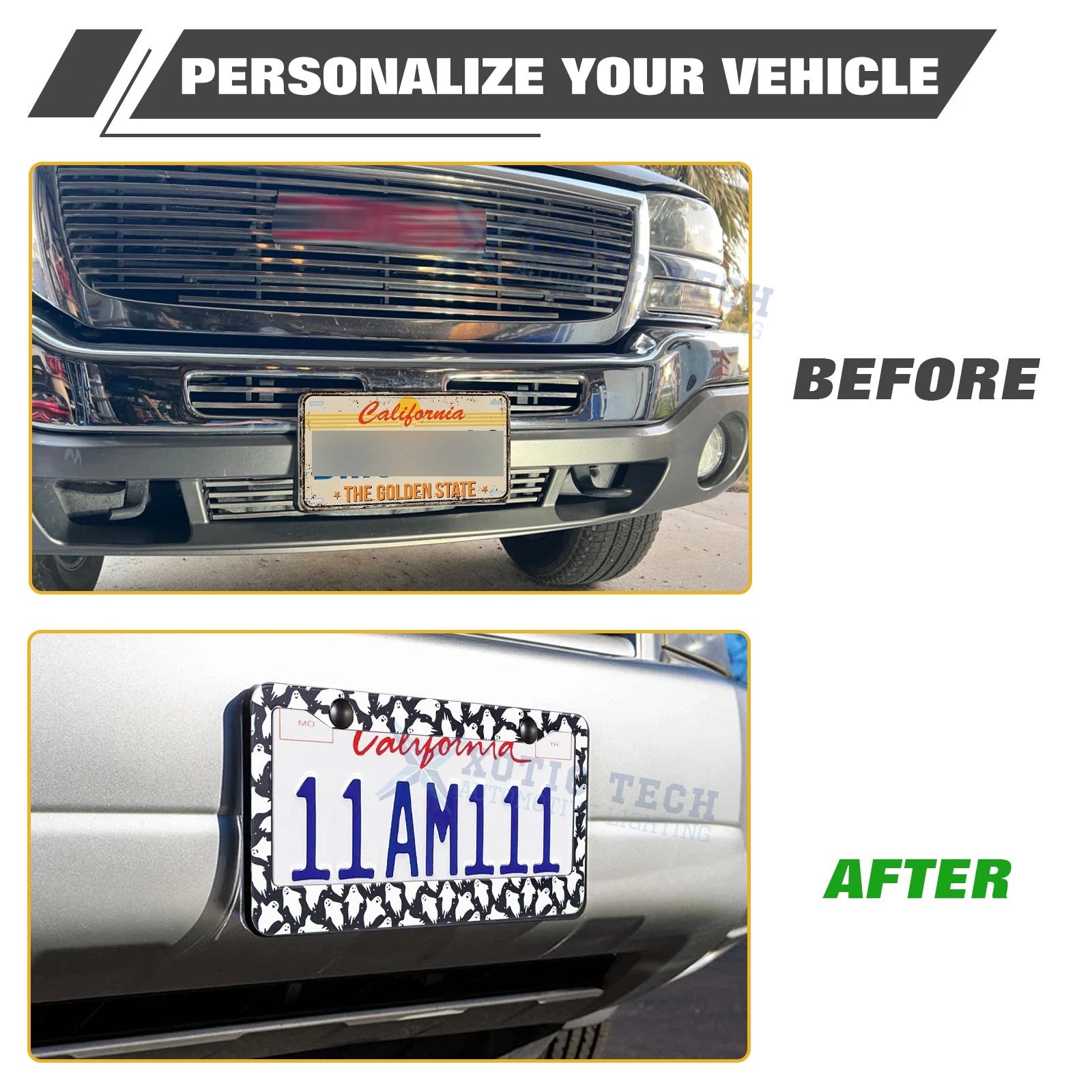 Cute Ghost Universal License Plate Frame for All Vehicles (Steel, 2-Pack)