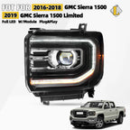 Full LED Projector Headlight Left Driver Side for GMC Sierra 1500 (2016–2018)