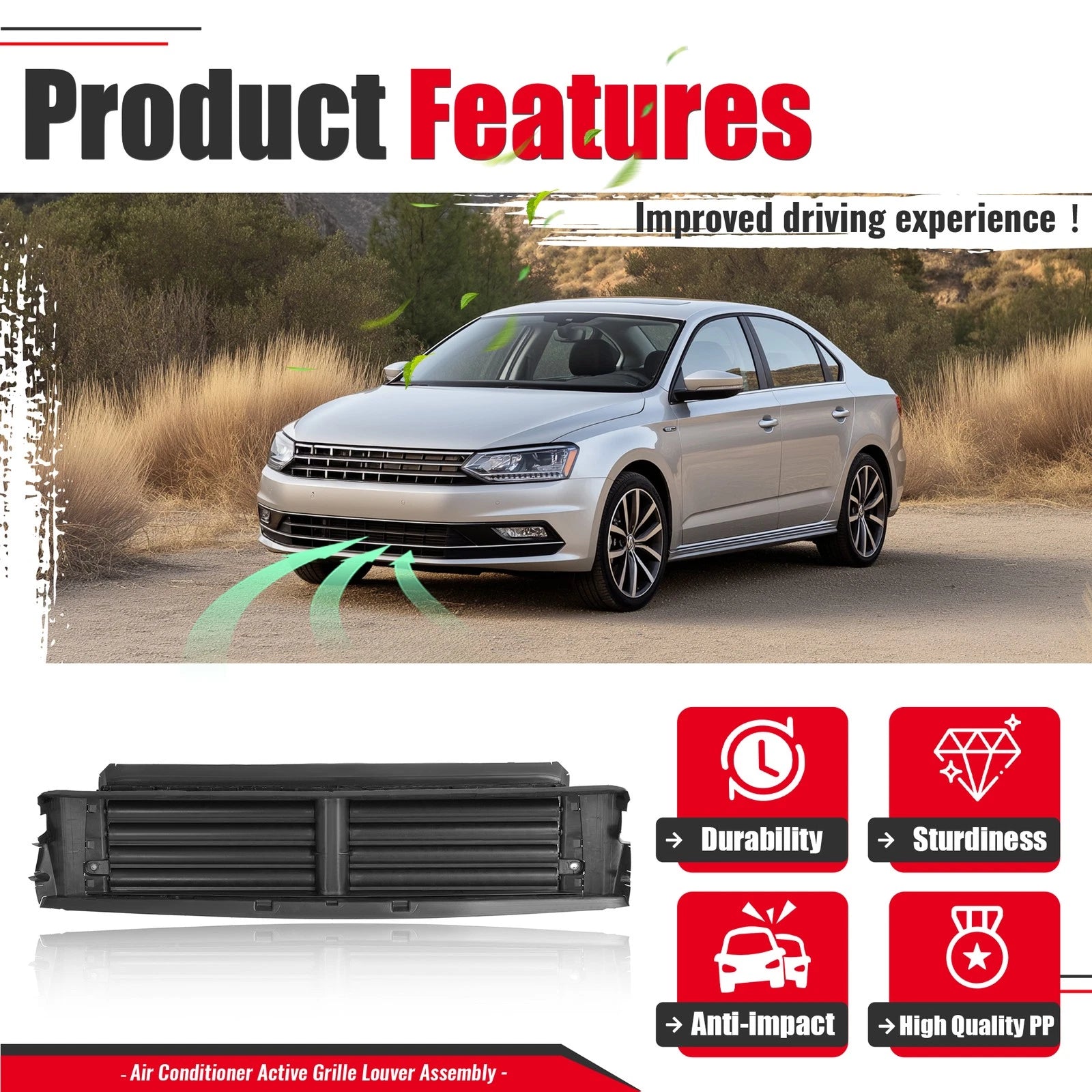 Front Lower Active Grille Shutter Assembly for Volkswagen Jetta (2015-2018)