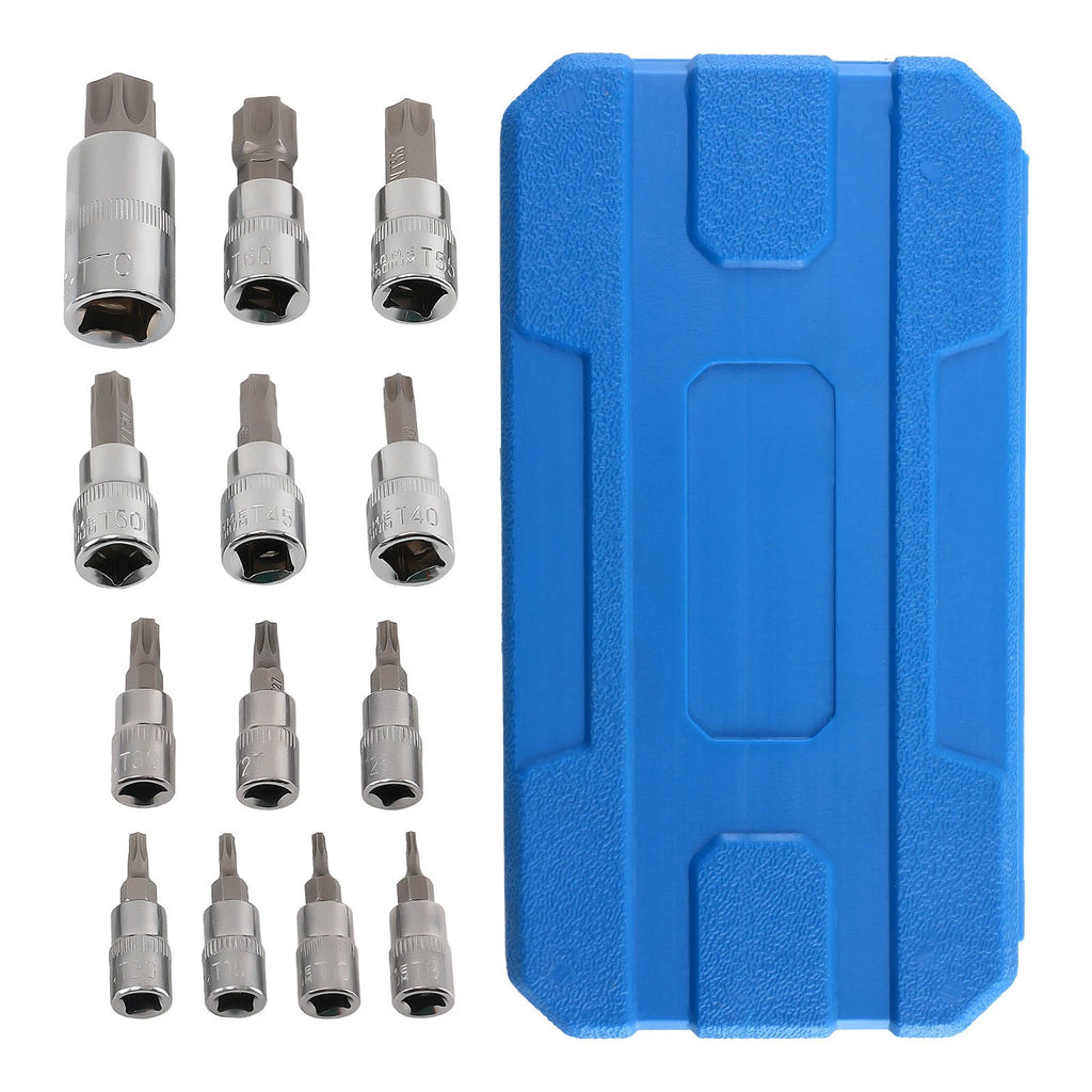 13pc Chrome Vanadium Star Socket Set for Universal Use (1/4, 3/8, 1/2 Drive)