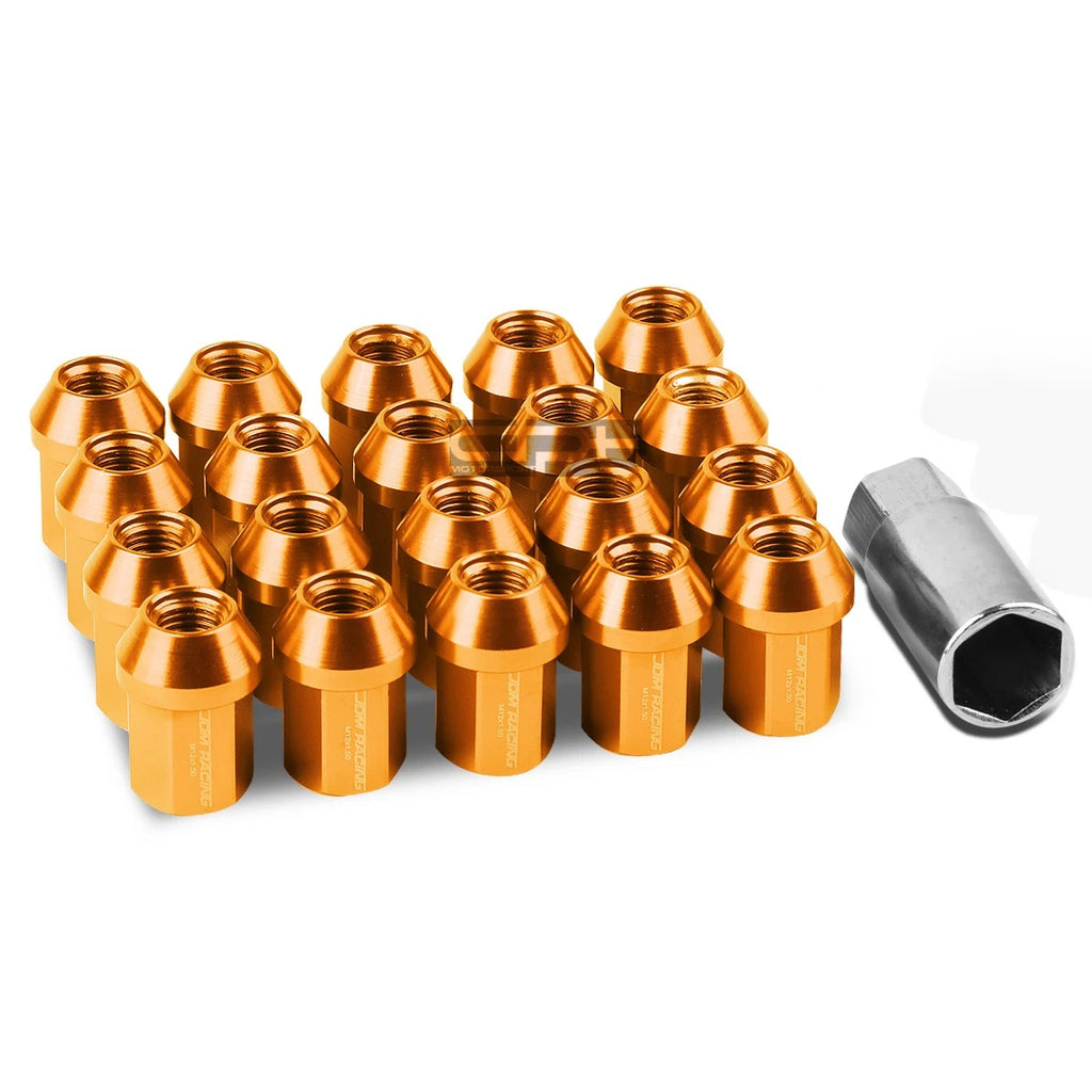 20 PCS Closed End M12x1.5 35mm Tall Orange Aluminum Lug Nuts for JDM Vehicles