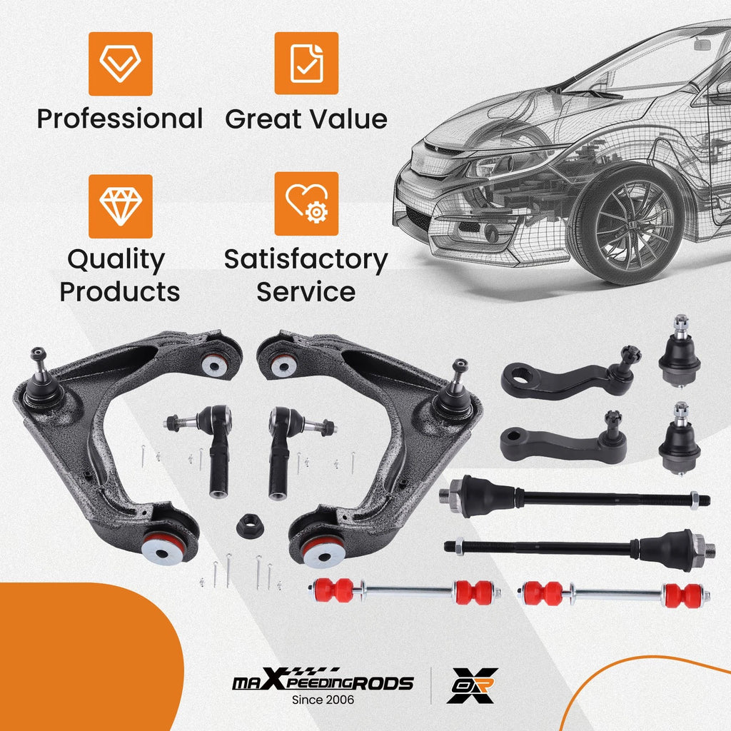 12Pcs Front Control Arms Kit Poly Bushing for Chevy Silverado 2500 HD (2001–2010)