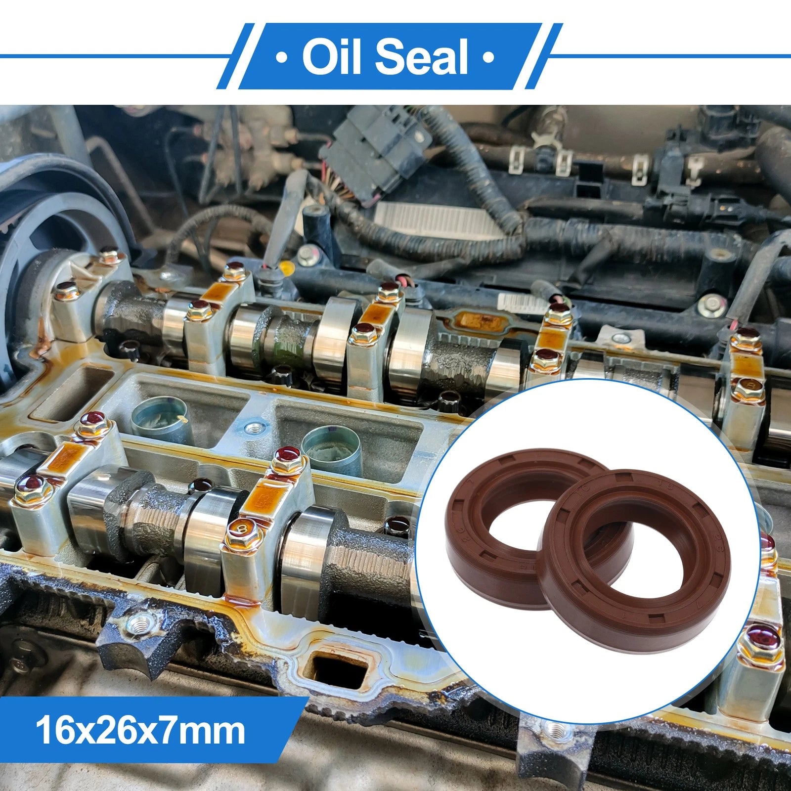 Set of 2 Oil Seal Rotary Shaft Seal FKM Rubber 16x26x7mm