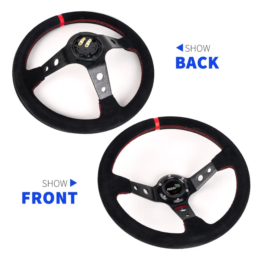 Red Suede Steering Wheel with Hub Adapter and Quick Release for Honda Civic