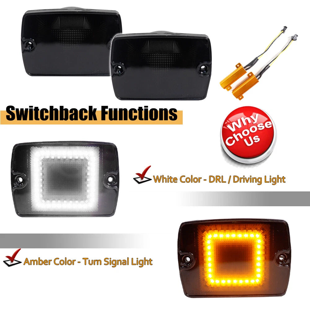 2X Smoked Switchback LED DRL Turn Signal Lights for Jeep Wrangler (1987–1995)