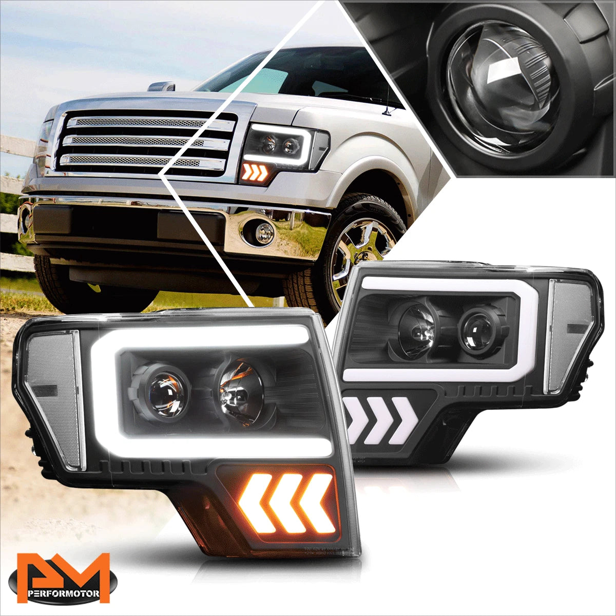 LED Projector Headlights for Ford F150 (2009–2014) - Black/Clear