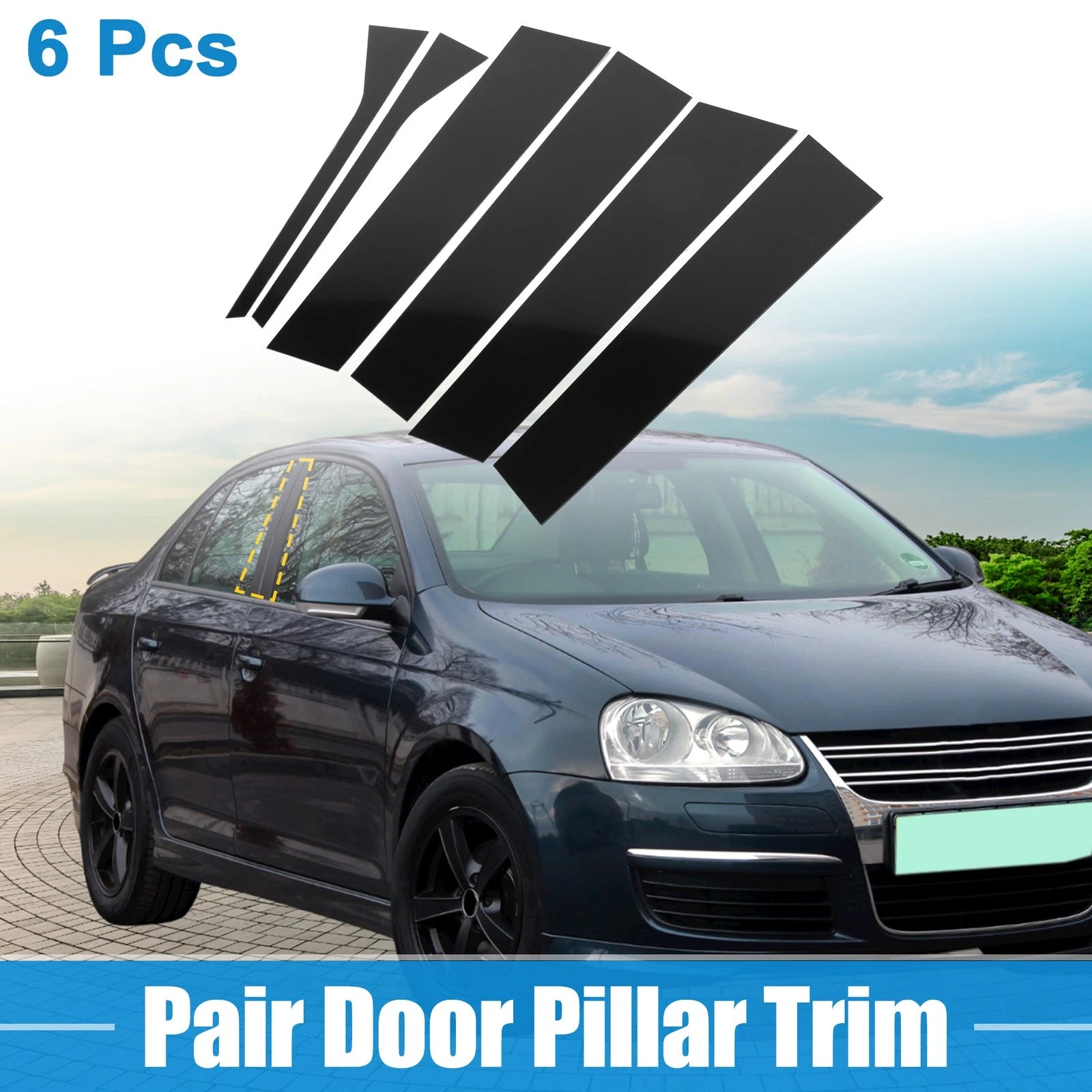 6Pcs Windshield B Pillar Trim for VW Jetta (2006–2010) Black